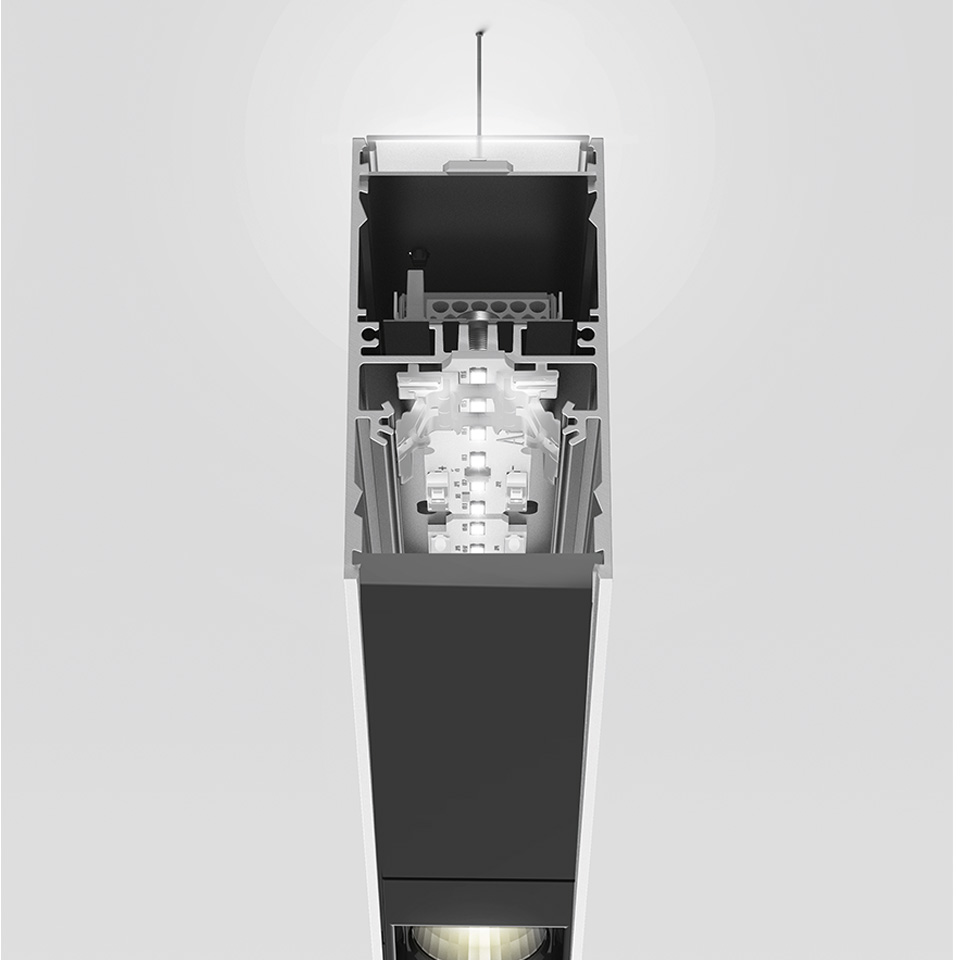 A.39 Suspension - Direct + Indirect Emission - 2368mm - 20° - 4000K - Dimmable DALI - 4x4 Optics - Silver