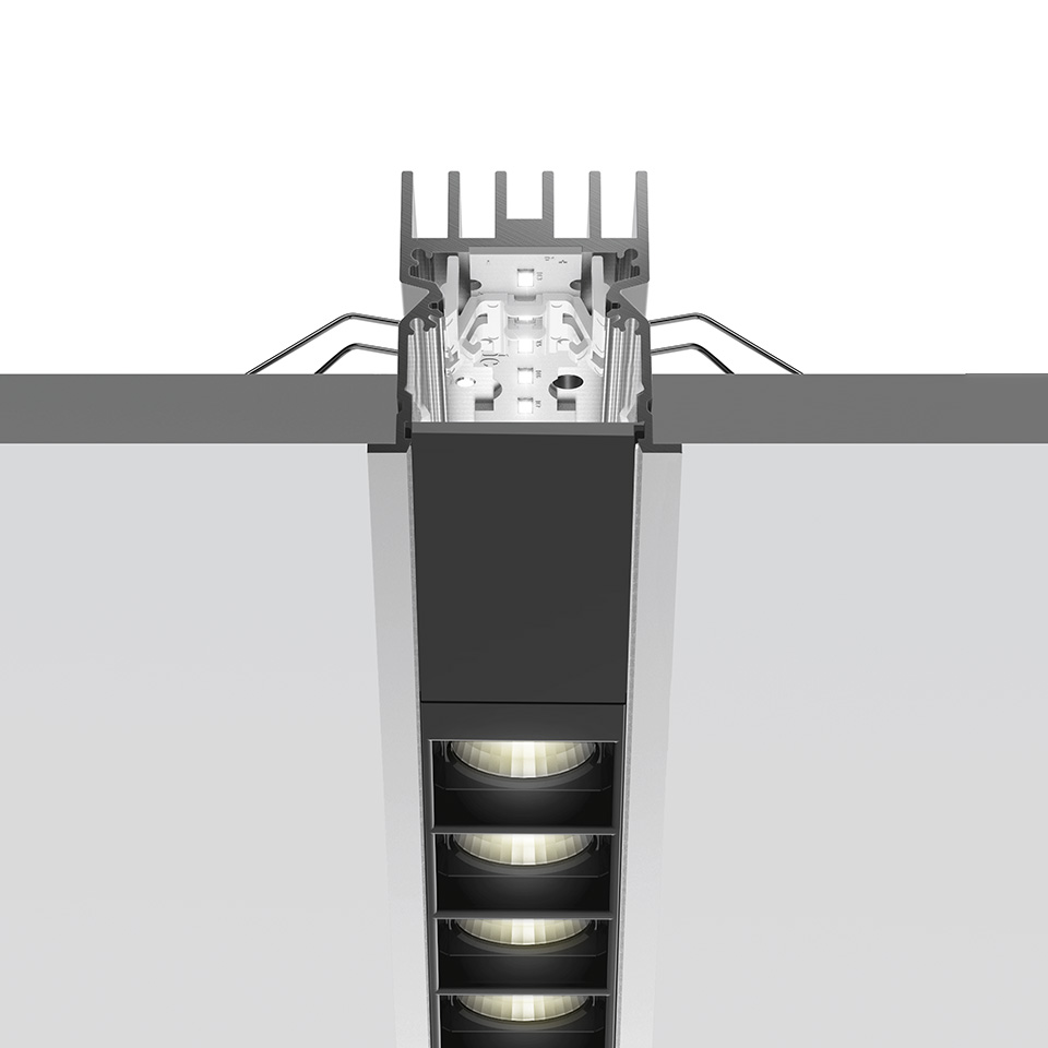 A.39 Recessed Sharping Emission - Structural Module Trim - 1184mm - 20° - 3000K - Undimmable/Dimmable DALI - 2x4 Optics - Black