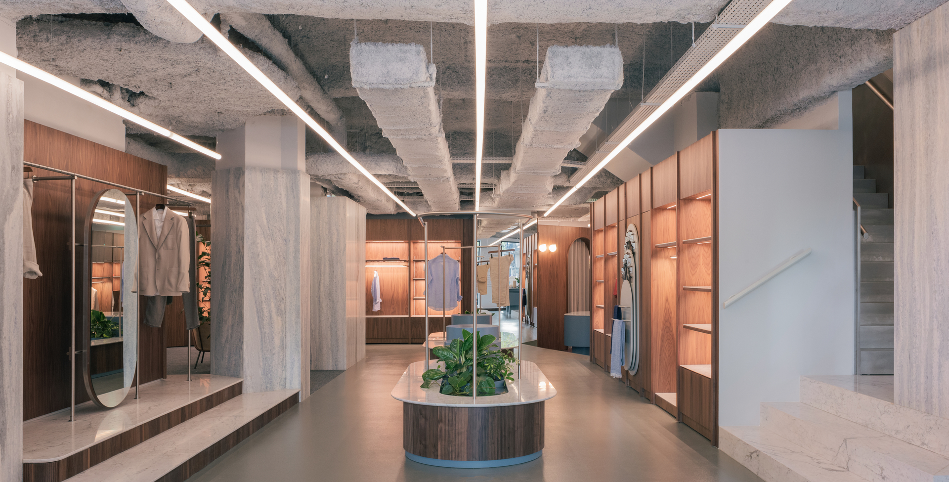 Image of the shop's main hall illuminated with Alphabet of Light.